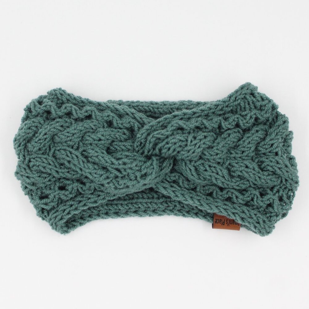 Handmade Hand Knit Superwash Merino Sage Cable Knit Canyon Ear Warmer Headband
